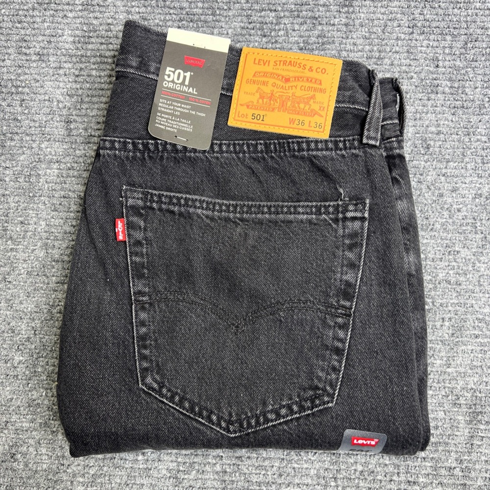 Levis Premium 501 Original Mens Washed Black Straight Leg Jeans W36 L36 NWT